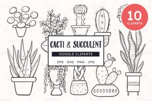 Cactus & Succulents - Lineart Gráfico Ilustraciones Imprimibles Por insemar 1