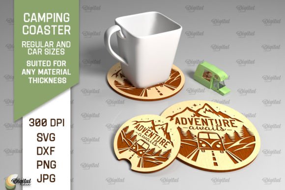 Camping Coaster Lasercut. Home Decor SVG Gráfico SVG 3D Por Digital Idea