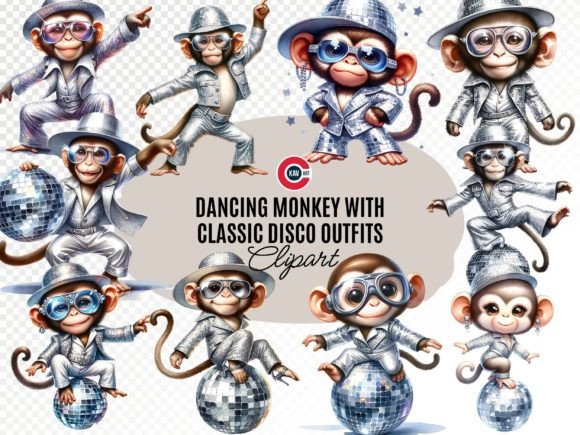 Dancing Monkey with Classic Disco Outfit Gráfico Ilustraciones Imprimibles Por c.kav.art
