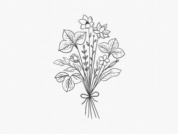 Flower Bouquet Clipart - Floral Line Art Graphic Illustrations By pixelcolours