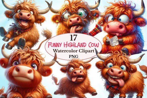 Funny Highland Cow Sublimation Clipart Graphic Illustrations By craftvillage