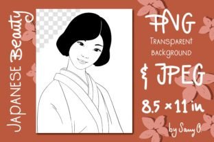 Japanese Girl Asian Vintage Line Art PNG Gráfico Ilustraciones Imprimibles Por Sany O. 1