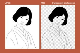 Japanese Girl Asian Vintage Line Art PNG Gráfico Ilustraciones Imprimibles Por Sany O. 2