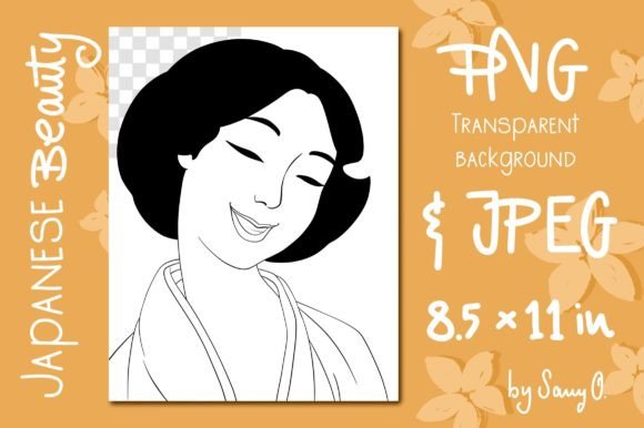 Japanese Girl Vintage Line Art Geisha Grafik Druckbare Illustrationen Von Sany O.