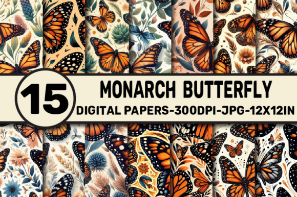 Monarch Butterfly Pattern Digital Papers Graphic AI Patterns By ElksArtStudio