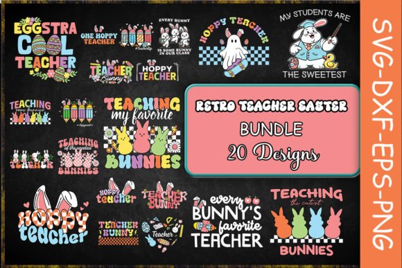 Retro Teacher Easter SVG Bundle Grafika Szablony do Druku Przez Turtle Rabbit