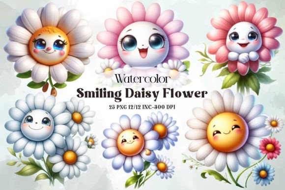 Smiling Daisy Flower Clipart Gráfico Ilustraciones Imprimibles Por RevolutionCraft