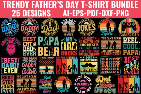 Trendy Father's Day T-Shirt Bundle Gráfico Diseños de Camisetas Por Craft Sublimation Design
