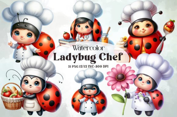 Watercolor Ladybug Chef Clipart Graphic Illustrations By RevolutionCraft