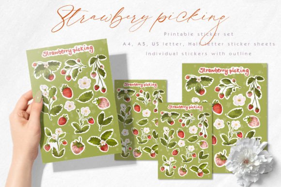 Wild Strawberry Printable Sticker Set Graphic Crafts By Yelloo Fish