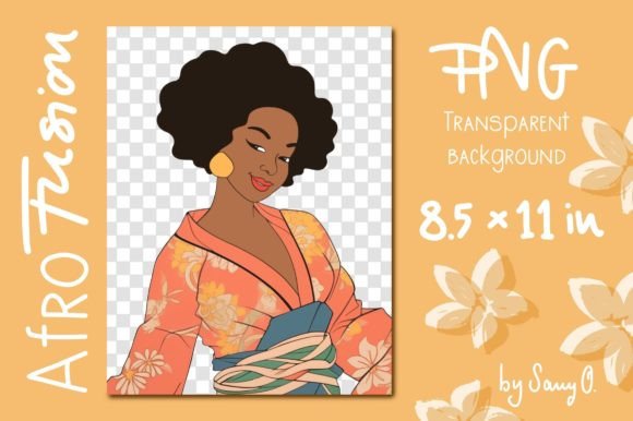 Afro Japan Fusion Black Girl Retro PNG Graphic Illustrations By Sany O.