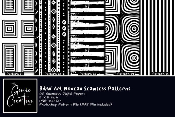 B&W Art Novae Seamless Patterns Set Graphic Patterns By thegeniecreativestudio