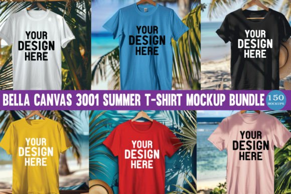 Bella Canvas 3001 Summer T-Shirt Mockup Gráfico Modelos de Produtos com Design Personalizado Por NowGiftsBoutique