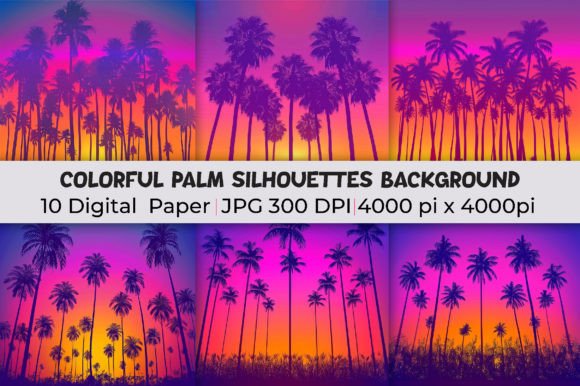 Colorful Palm Silhouettes Backgrounds Graphic Backgrounds By mirazooze