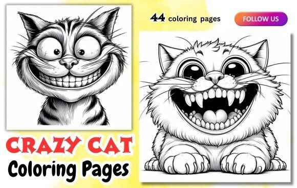 Crazy Cat Coloring Pages Adventures Gráfico Interiores KDP Por Coffee mix