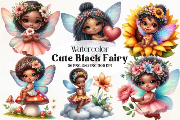 Cute Black Girls Fairy Clipart Graphic Illustrations By RevolutionCraft