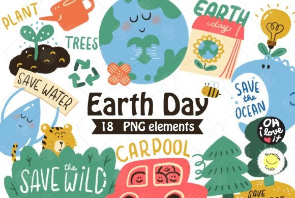 Earth Day Clipart Cartoon Cute Elements Graphic Illustrations By Bonalisa Smile