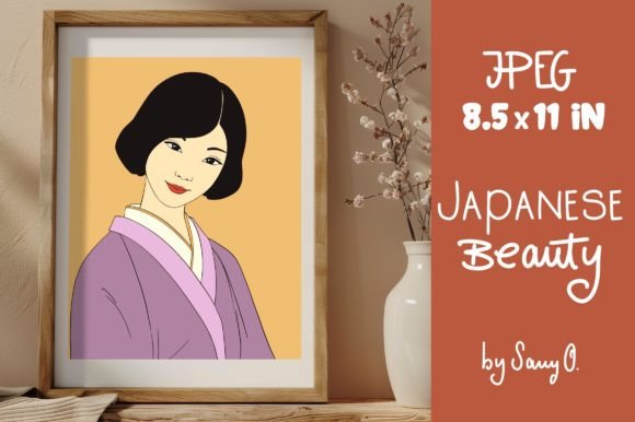 Japanese Girl Happy Asian Retro Wall Art Gráfico Ilustraciones Imprimibles Por Sany O.