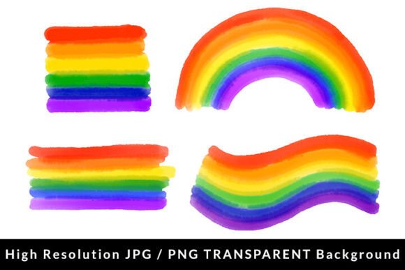 Set of Rainbow Pride Flag Watercolor PNG Grafika Ilustracje do Druku Przez Formatoriginal