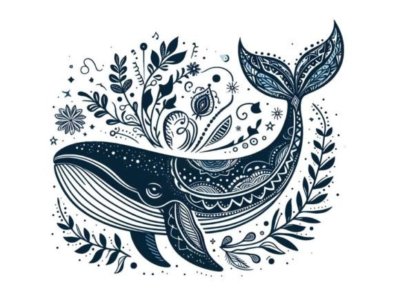 Beautiful Big Whale Silhouette Grafika Ilustracje AI Przez A.I Illustration and Graphics