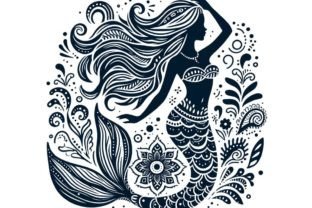 Beautiful Mermaid Silhouette Boho Style Graphic AI Illustrations By A.I Illustration and Graphics