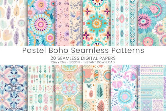 20 Pastel Boho Seamless Patterns Digital Graphic Patterns By Mehtap
