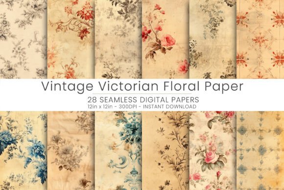 28 Vintage Victorian Floral Paper Gráfico Patrones de Papel Por Mehtap