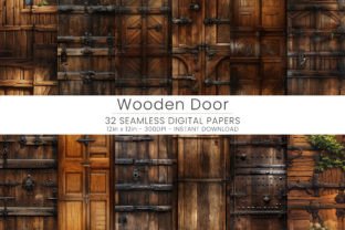 32 Wooden Door Digital Paper Graphic Patterns By Mehtap 1