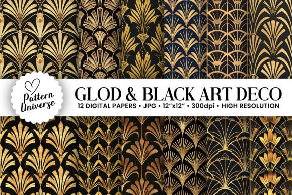 Black & Gold Art Deco Patterns Gráfico Padrões de Papel Por Pattern Universe