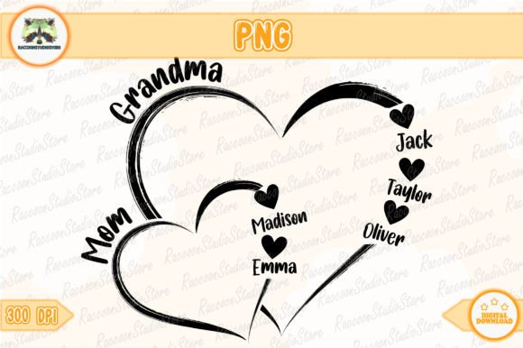CUSTOM Heart Kid Name Grandma Mom Png Graphic Crafts By RaccoonStudioStore