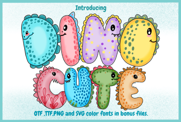 Dino Cute Color Fonts Font By Itme_digitalart