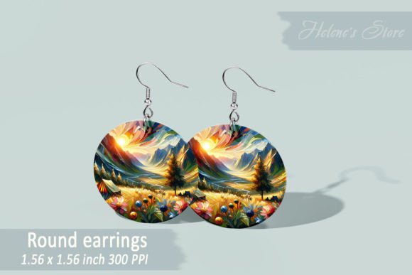 Mountain Painting Round Earring Designs Grafica Creazioni Di Helene's store