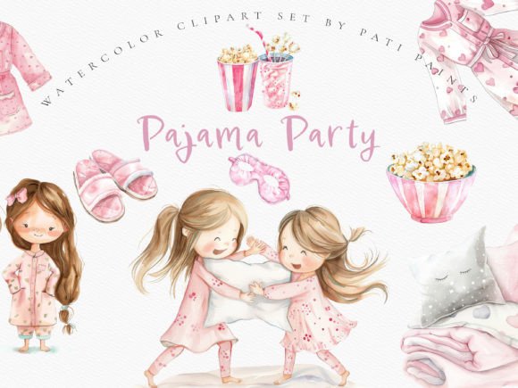 Pink Pajama Party Clipart Pack Graphic Illustrations By patipaintsco
