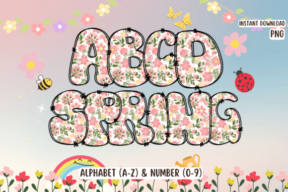 Spring. Doodle Letters Alphabet PNG Graphic Print Templates By VividDoodle