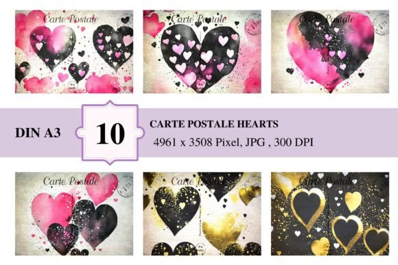 10 Carte Postale Hearts Grafik Druckbare Illustrationen Von Thomas Mayer