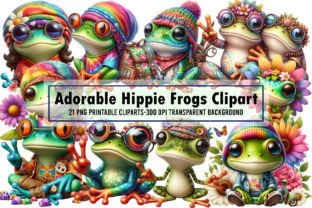 Adorable Hippie Frogs Clipart PNG Graphic Illustrations By Sublimation Artist 1
