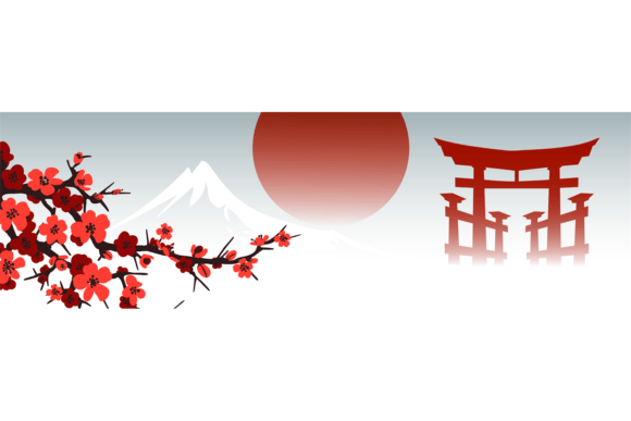 Asian Banner Template with Japanese Door Illustration Illustrations Imprimables Par vectortatu