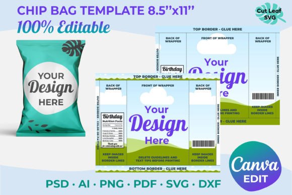 Blank Chip Bag Template | Canva Editable Gráfico Plantillas de Impresión Por CutLeafSvg