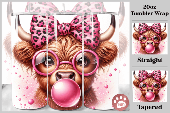 Bubblegum Highland Cow Coquette Tumbler Graphic Crafts By Luna Art Design