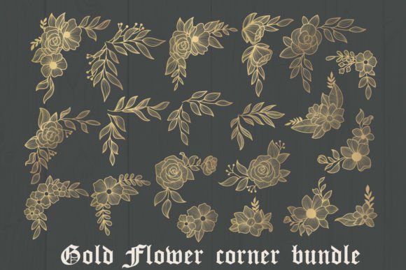 Bundle, Gold Flowers Corner Border Svg, Illustration Artisanat Par dadan_pm