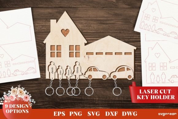 Family Key Holder House Shape Bundle Illustration Artisanat Par SvgOcean