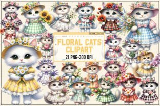 Floral Cats Sublimation Clipart Graphic Illustrations By DS.Art 1