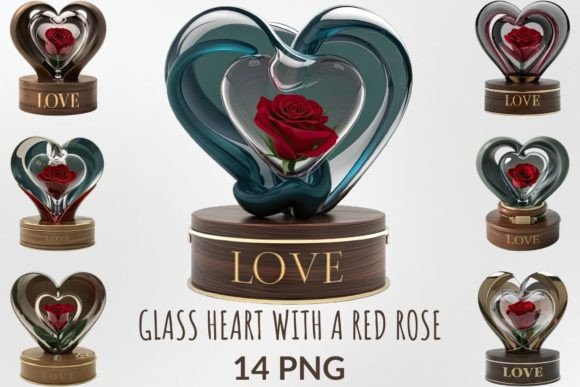 Glass Heart with a Red Rose Sublimation Grafika Ilustracje do Druku Przez DigitalCreativeDen