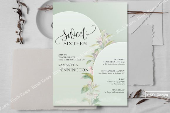 Green 2 Arch Blush Floral Sweet Sixteen Graphic Print Templates By Blush Roses