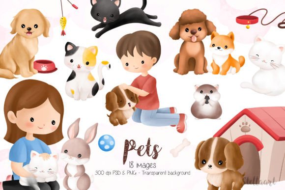 Kid and Pets Clipart Graphic Illustrations By Stellaart