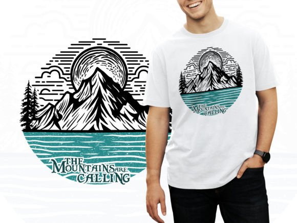 The Mountains Are Calling Outdoor Tshirt Grafika Projekty Koszulek Przez BRBgraphix