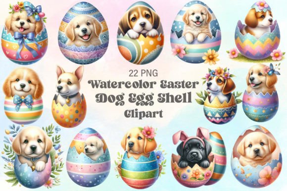Watercolor Easter Dog Egg Shell Clipart Grafik Druckbare Illustrationen Von CraftArtStudio