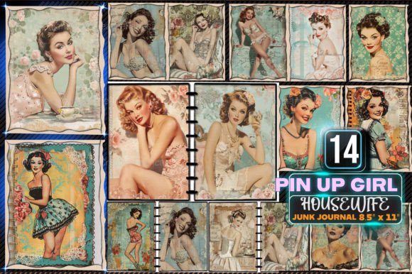 Retro Pin Up Housewife Junk Journal Page Grafik Druckbare Illustrationen Von Md Shahjahan