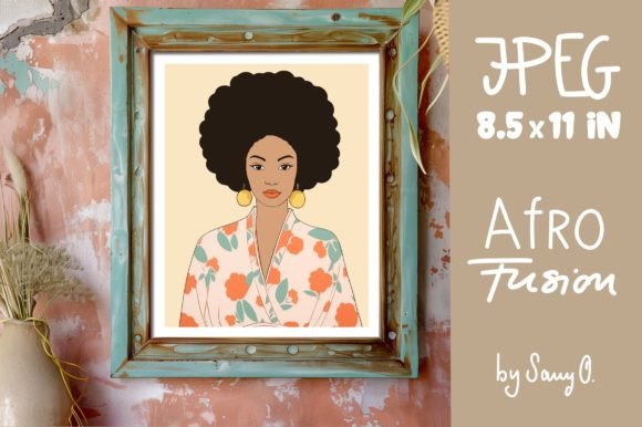Afro Fusion Black Girl Retro Wall Art Illustration Illustrations Imprimables Par Sany O.