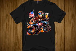 Bigfoot Riding Monster Truck 4th of July Gráfico Designs de Camisetas Por Trendy Creative 3